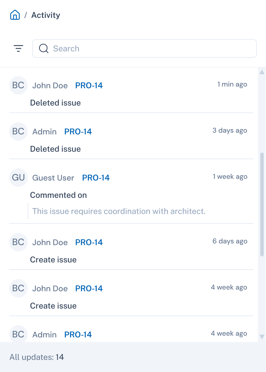 Taska issue activity history