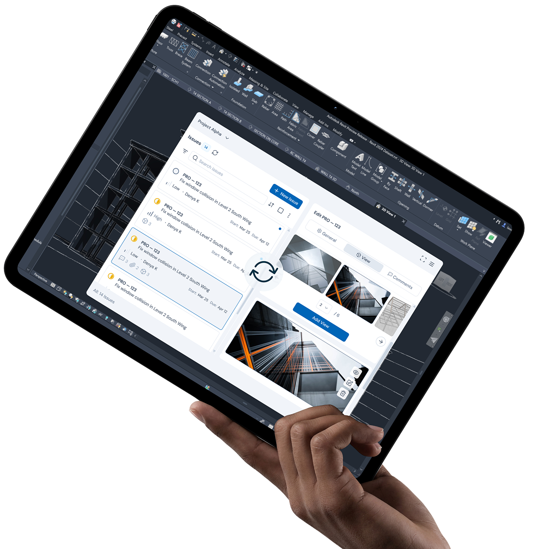 Taska issue workflow inside Revit on a tablet