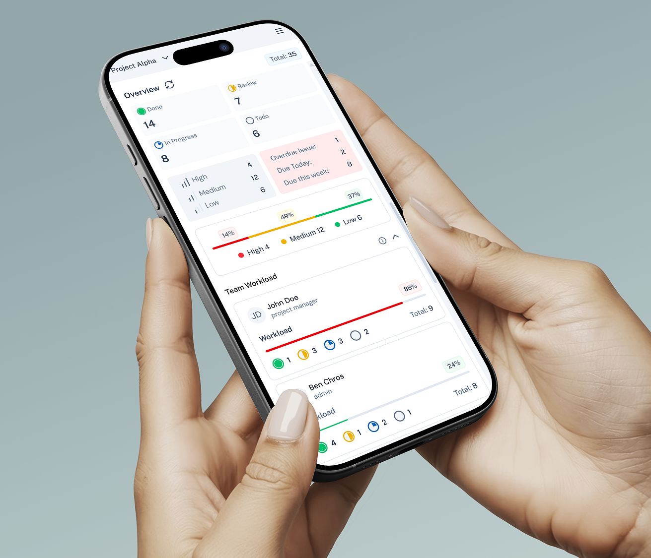 Taska issue overview on a phone